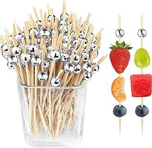 Toothpick Appetizers, Skewer Sticks, Fruits Decoration, Skewer Appetizers, Disco Party Decorations, Fruit Decorations, Cocktail Picks, Silver Cocktail, Cocktail Sticks