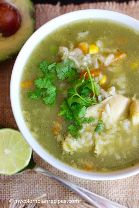 Cilantro-Lime Rice and Chicken Soup | My Colombian Recipes Rice And Chicken Soup, Colombian Recipes, Food Sides, Rice And Chicken, Colombian Food, Lime Rice, Cilantro Lime Rice, Delicious Soup Recipes, Rice Soup