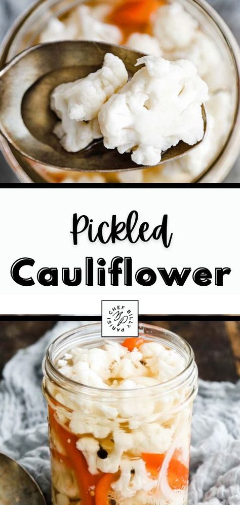 Pickled Cauliflower Recipe, Tacos Salad, Easy Pickling Recipes, Pickle Recipes Homemade, Pickled Cauliflower, Home Canning Recipes, Brine Recipe, Cauliflower Recipe, Pickled Veggies