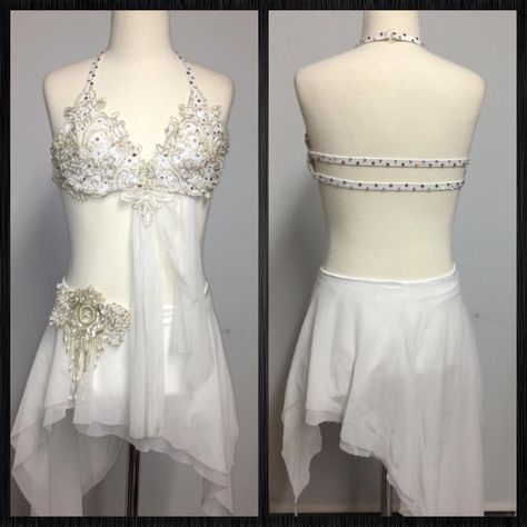 The material that hangs from the top that flows into the skirt makes it look like one! Solo Dance Costumes, Cute Dance Costumes, Pretty Dance Costumes, Dance Costumes Dresses, Lyrical Dresses, Contemporary Dance Costumes, Dancing Costumes, Custom Dance Costumes, Lyrical Costumes