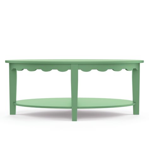 Scallop Coffee Table, Scalloped Coffee Table, Scalloped Furniture, Preppy Coffee Table, Maine Cottage Interiors, Maine Cottage Furniture, Sunny Apartment, Green Coffee Table, Leaf Coffee Table