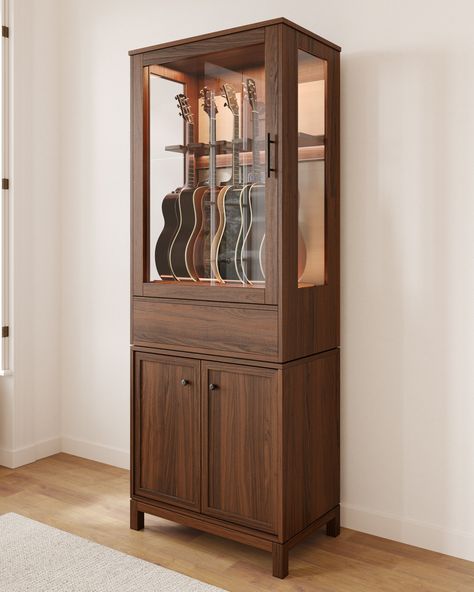 Category: Guitar Estate - American Music Furniture Guitar Amp Storage, Small Music Room Ideas Home, Guitar Storage Cabinet, Small Music Room, Music Room Storage, Guitar Display Case, Store Vinyl Records, Music Furniture, Amp Storage