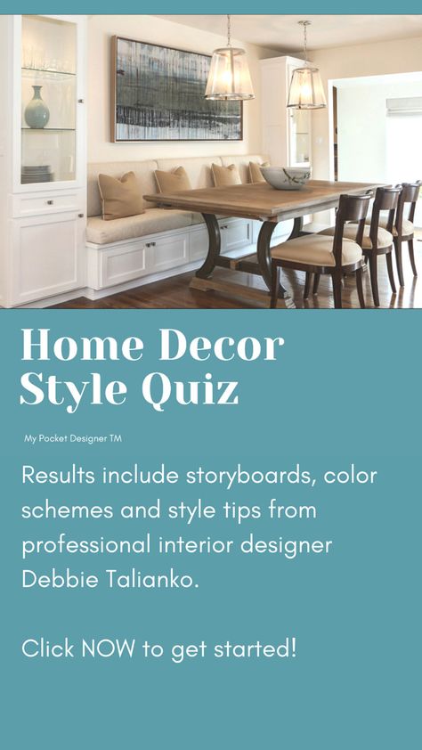 Ever wonder what your style really is? Take our quick and easy STYLE QUIZ and find out now! Reaults include storyboards, color palettes and design tips from professional interior designer Debbie L. Talianko. What Is My Home Decor Style Quiz, What’s My Interior Design Style, What Is My Interior Design Style Quiz, What Is My Design Style Quiz Home Decor, Decor Styles Types Of Interior Quiz, What’s My Decorating Style Quiz, Whats My Style Quiz Home Decor, What Is My Style Quiz Interior Design, Different Types Of Home Decor Styles