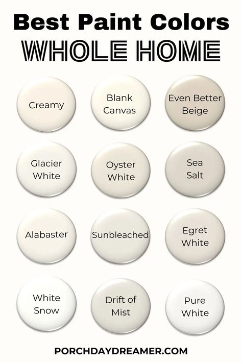 Best Neutral Paint Colors 2025: My Top 20 Picks Neutral Main Floor Paint, Oatmeal Color Paint, Farmhouse Cream Paint Colors, Egg Shell Wall Paint, White Paint Combinations, Best Light Neutral Paint Colors, Behr Boho Paint Colors, 2025 Wall Color Trends, Behr Warm White Paint Colors