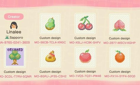 Acnh Fruit Tree Ideas, Acnh Fruit Tree Layout, Acnh Orchard, Animal Crossing Fruit, Fruit Tree Garden, Acnh Paths, Acnh Inspiration, Aquaponics Plants, Pattern Fruit