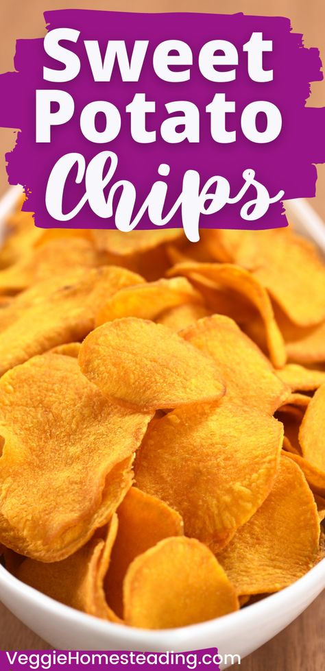 Sweet Potato Chips Dehydrator, Dehydrating Bananas, Dehydrate Bananas, Homemade Sweet Potato Chips, Dehydrated Bananas, Potato Chip Recipes, Camping Snacks, Veggie Chips, Sweet Potato Chips