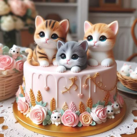 Kitten Cake, Makanan Cepat Saji, Cat Cakes, Amazing Food Decoration, Amazing Food Art, Creative Cake Decorating, Animal Cakes, Cake Decorating Designs, Character Cakes