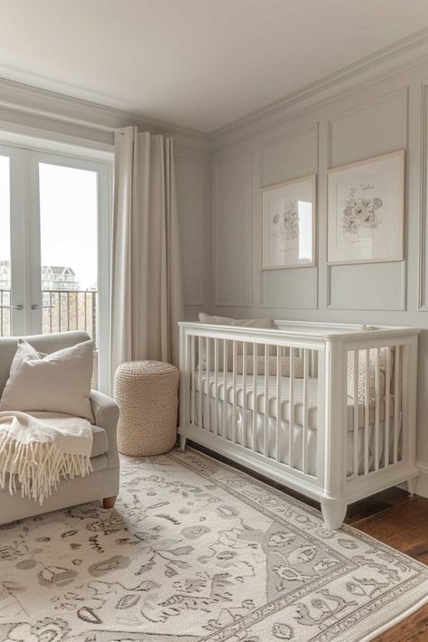 50 Simply Adorable Baby Girl Nursery Ideas You’ll Love! Neutral Girl Nursery Ideas, Cream Nursery Ideas, Classic Girl Nursery, Simple Gender Neutral Nursery, Nursery Ideas For Twins, Baby Girl Nursery Neutral, Monochromatic Nursery, Baby Room Minimalist, White Crib Nursery