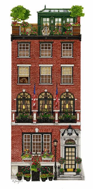 San Myshuno, Building Illustration, Sims House Plans, Portfolio Site, House Illustration, House Portraits, Row House, House Drawing, Paper Houses