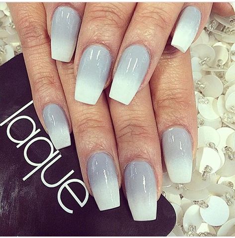 Grey and white ombre White Ombre Nails, Grey Nail, White Coffin Nails, Nails Yellow, Squoval Nails, Ombre Acrylic Nails, Ombre Nail Designs, Gray Nails, White Ombre