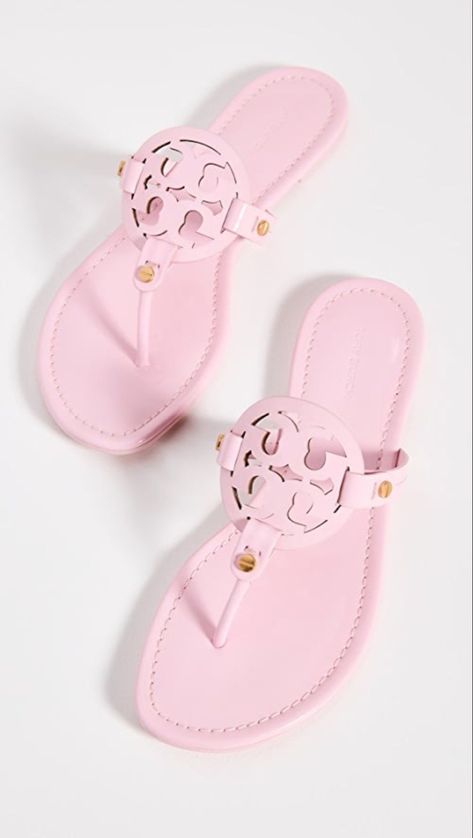 Pink Tory Burch Sandals, Soft Sandals, Tory Burch Miller Sandals, Preppy Shoes, Shoe Wishlist, Tory Burch Sandals, Shoe Inspo, Girly Shoes, Aesthetic Shoes