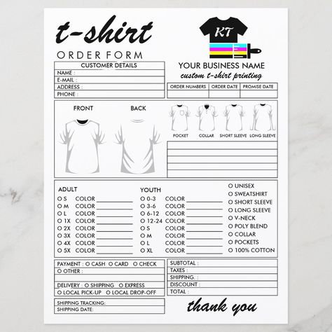 Painted Clothing Apparel T-shirt Print Order Form Tshirt Printing Business, Craft Show Booths, Business Notes, Order Form Template, Consent Forms, Custom T Shirt Printing, Business Stationery, Etsy Business, Order Form