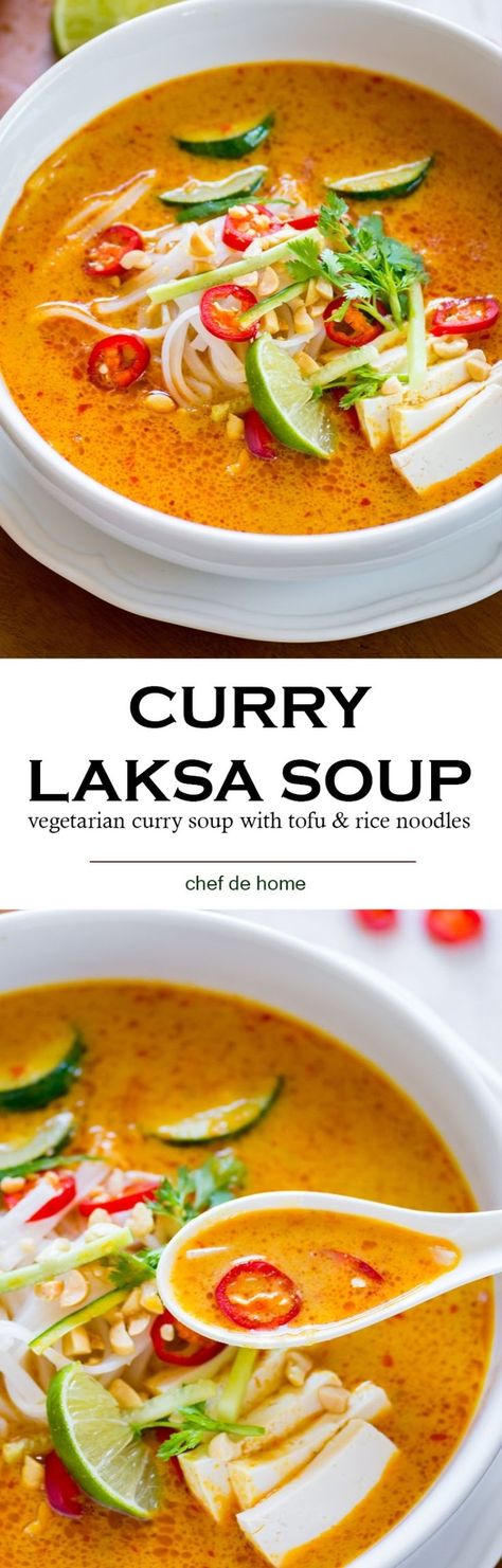 Asian Style Dinner, Vegetarian Laksa, Soup With Rice Noodles, Coconut Curry Vegetarian, Laksa Soup, Soup With Rice, Curry Laksa, Vegetarian Curry, Asian Soup