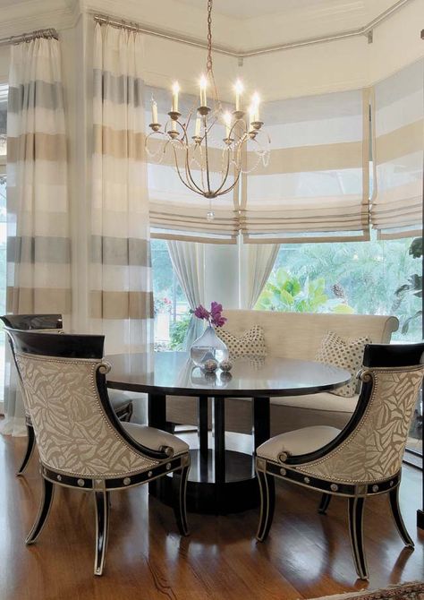 Window Treatments Cincinnati Home and Garden professionals, photo gallery and expert advice Contemporary Window Treatments, Bay Window Treatments, Bay Window Curtains, Contemporary Windows, Kitchen Window Treatments, Thanksgiving Table Decorations, Custom Window Treatments, Interior Modern, Window Styles