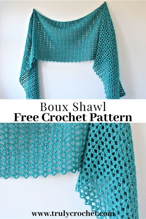 The Boux Shawl is a lovely light and airy shawl with a lovely shell design which gives it a lacy mesh look. This is a rectangle shawl and can be worked up very quick! Rectangle Shawl Pattern, Prayer Shawl Crochet Pattern, Prayer Shawl Patterns, Crochet Prayer Shawls, Poncho Au Crochet, Crochet Shawl Free, Crochet Shawl Pattern, Crochet Wrap Pattern, Confection Au Crochet