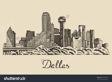 Dallas Skyline Drawing, Skyline Drawing, Dallas Skyline, City Architecture, Vector Drawing, Willis Tower, 3d Objects, Drawing Ideas, Royalty Free Images