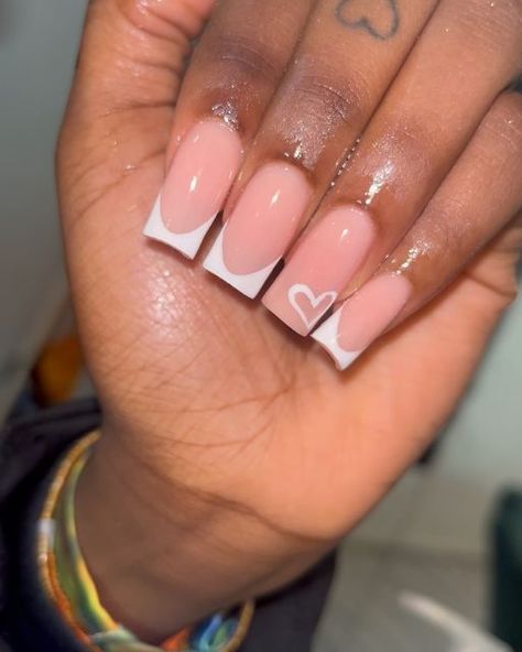 Kae ageh on Instagram White French Tips, French Tip Acrylics, White French Tip, Colored Acrylic Nails, French Acrylic Nails, White French, French Tips, Heart Nails, White Heart