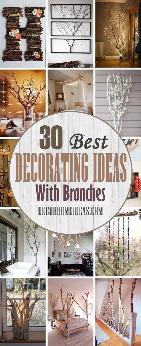 Best Decorating Ideas With Branches. Tree branches are popular interior decorations as they have some advantages - they are free and you can arrange them the way you like. Here are some fantastic ideas to decorate your home and incorporate nature in your interior. #decorhomeideas Tree Branches Wall Decor, Indoor Branch Decor, Indoor Tree Branch Decor, Diy Tree Branches Ideas, Tree Branch Arbor Diy, Branches For Christmas Decor, Christmas Tree Limbs Decorating Ideas, Rustic Forest Home Decor, Art With Sticks Tree Branches