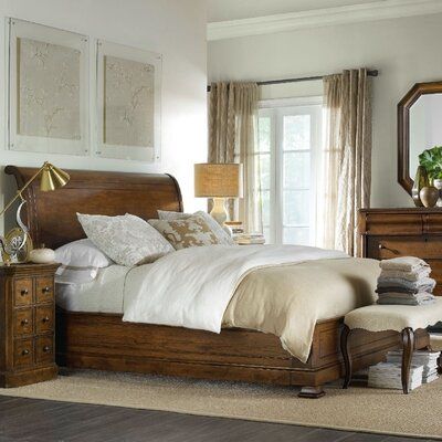 A design archive that captures epic European and American style elements spanning continents and centuries, Archivist exudes a larger-than-life ambiance. With a world-traveled pedigree, Archivist embraces both grand opulence and beloved, comfortable, and simple forms. Size: Queen, Color: Soft Casual Pecan | Hooker Furniture Archivist Sleigh Bed Wood in Brown | 56.25 H x 68.25 W x 97.25 D in | Wayfair California King Sleigh Bed, King Sleigh Bed, Queen Sleigh Bed, Sleigh Bed, Traditional Bed, Sleigh Beds, Material Bed, Beds & Bed Frames, Bed Size