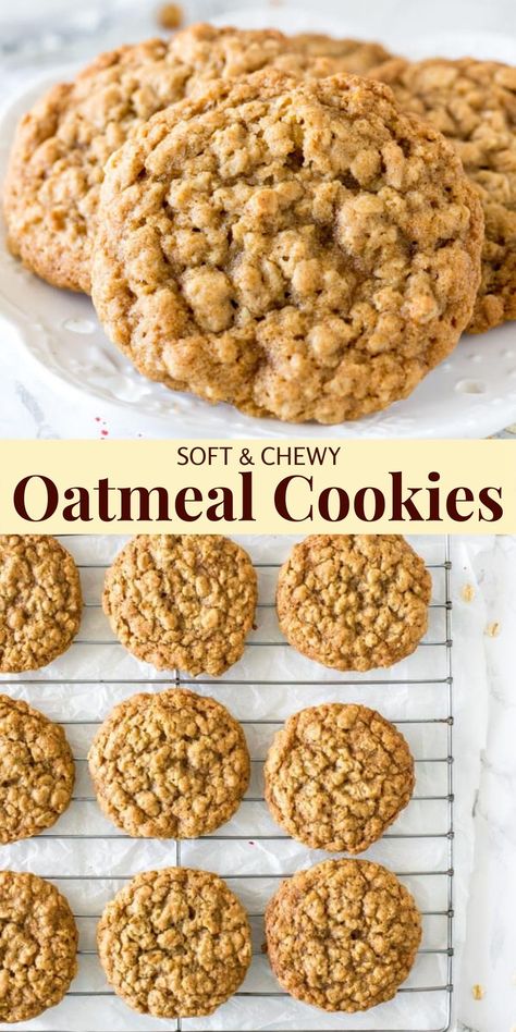 Soft Chewy Oatmeal Cookies, Oatmeal Cookies Recipes Easy, Soft Oatmeal Cookies, Oat Cookie Recipe, Chewy Oatmeal Cookies, Cookies Chewy, Best Oatmeal Cookies, Oatmeal Cookies Easy, Cookies Healthy