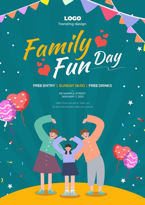 Family Day Poster Design, Family Fun Day Poster, Family Day Poster, Cartoon Minimalist, Father's Day Illustration, International Family Day, Inspo Art, Family Fun Day, Happy Children's Day