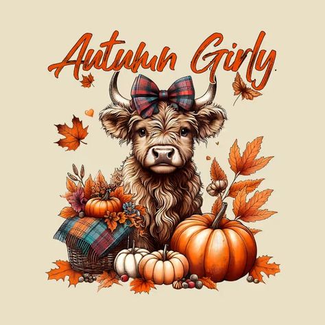 Cute Highland Cow Fall Autumn Girly Thanksgiving - Cute Highland Cow Fall Autumn - T-Shirt | TeePublic Fall Highland Cow Wallpaper, Girly Thanksgiving, Highland Cow Wallpaper, Cow Wallpaper, Cute Highland Cow, Autumn T Shirts, Thanksgiving Cards, Highland Cow, Fall Autumn