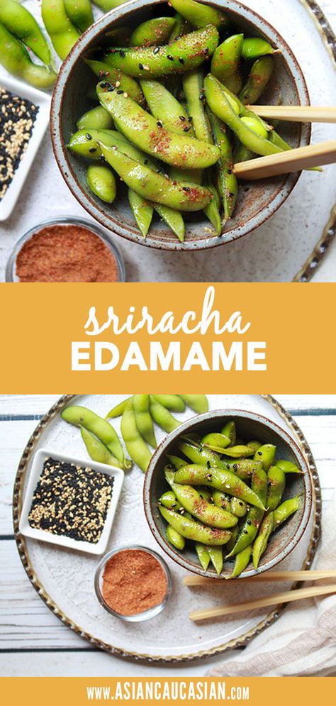 Spice up your edamame with just a few ingredients! This healthy, low calorie snack is quick and easy to prepare, and a terrific spin on this classic asian snack! Gluten free, vegan, and dairy free, this spicy edamame is the perfect recipe for a party appetizer, game day snack, packed lunch, or every day treat. #snack #healthyrecipes Asian Dinner Party Recipes, Asian Tapas Appetizers, Healthy Asian Appetizers, Asian Style Appetizers, Asian Tapas Ideas, Asian Finger Foods For Party, Asian Finger Foods Appetizers, Asian Appetizers For Party Easy, Asian Appetizers Easy