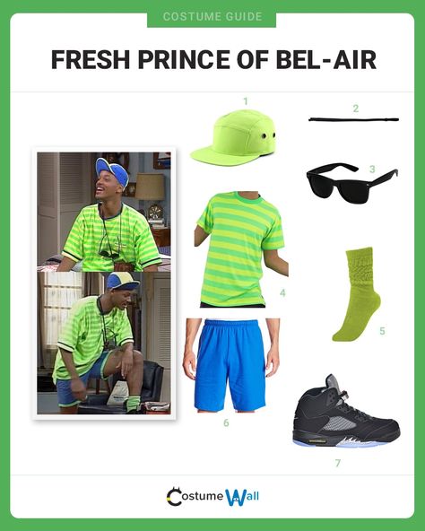 The best costume guide for dressing up like Will Smith from the hilarious 90's television comedy The Fresh Prince of Bel-Air! Fresh Prince Outfits Will Smith, Will Smith Halloween Costume, Fresh Prince Costume Halloween, Fresh Prince Of Bel Air Costume, 90 Costume Ideas 90s Party, Fresh Prince Of Bel Air Party Theme, Fresh Prince Costume, Prince Outfit Ideas, 80s Rapper Costume