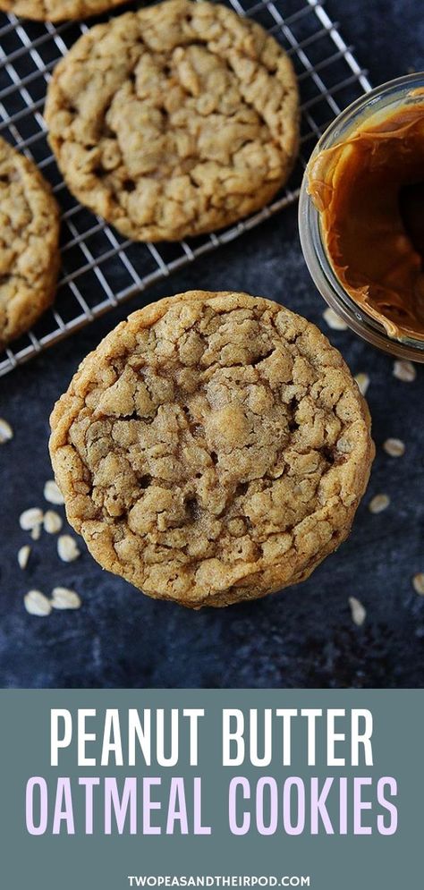 Peanut Butter Oatmeal Cookies are soft, chewy, and LOADED with peanut butter flavor. Peanut butter fans, you are going to LOVE these cookies! They are peanut butter cookie perfection! These simple cookies are always a winner! #cookies #peanutbutter Oatmeal Peanut Butter Cookies, Healthy Peanut Butter Cookies, Butter Oatmeal Cookies, Dessert Oreo, Cookies Homemade, Best Peanut Butter Cookies, Family Friendly Recipes, Peanut Butter Oatmeal Cookies, Desserts Vegan