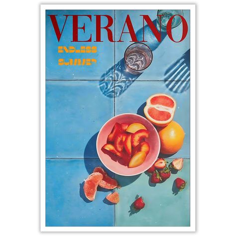 PRICES MAY VARY. Retro Verano 70s Inspiration: Immerse yourself in the nostalgia of the 70s with our Retro Verano posters. The unique design features relaxing travel vacation scenes, making these posters a distinctive addition to your wall decor. Botanical Still Life Art: This canvas print displays a beautiful arrangement of fresh, healthy orange fruit food prints, adding a summer-like feel to your kitchen, home, or apartment. Versatile Wall Decor: Ideal for any room, from the bathroom to the be Wall Art Orange, Pool Art, Fruit Wall Art, Dorm Wall Decor, Summer Poster, Indie Room Decor, Food Fruit, Preppy Room, Blue Poster