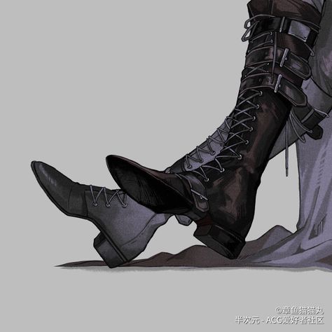 Fancy Boots Men, Pirate Boots Drawing, How To Draw Combat Boots, Leather Drawing Reference, High Heels Reference, Boots Art Reference, Boots Fantasy Art, Boots Character Design, Boots Reference Drawing