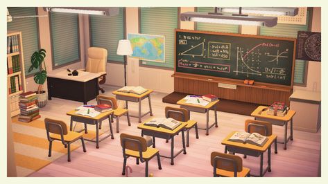 Classroom Animal Crossing, Animal Crossing Classroom, Animal Crossing School, Personal Project Ideas, Illustration Art Kids, Build Plans, Murals For Kids, Lectures Hall, School Of Rock