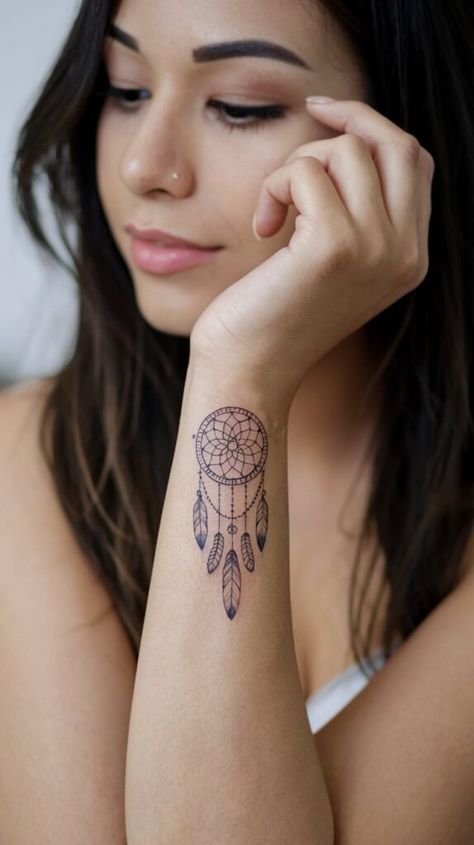 Mini Dreamcatcher Tattoo, Small Dream Catcher Tattoo, Dream Catcher Tattoo Ideas, Simple Dream Catcher Tattoo, Dream Catcher Tattoos, Tattoo Dreamcatcher, Dream Catcher Tattoo Design, Dream Catcher Patterns, Astrology Tattoo