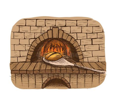 Illustration about Watercolor fresh loaf of bread and a bread oven in graphic style. Illustration of natural, drawn, burn - 91060302 Drawing Flames, Kitchen Drawing, Bread Oven, Vintage Stoves, Loaf Of Bread, Watercolor Graphic, Graphic Style, Christmas Fireplace, Home Fireplace