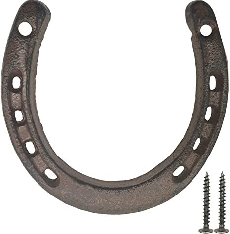 Amazon.com : TIHOOD Cast Iron Horseshoe Wall Decor, Medium Horseshoe Durable Cast Iron 5 Holes On Each Side for Indoor Or Outdoor : Pet Supplies Cast Iron Wall, Simple Wall Decor, Iron Wall Decor, Brown Paint, Iron Wall, Wall Sculptures, Cast Iron, Timeless Fashion, Dark Brown