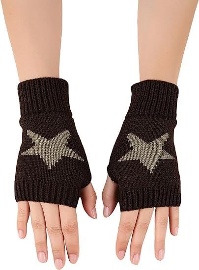 PRICES MAY VARY. Versatile Fashion Statement: These fingerless gloves aren't just for keeping warm; they're a fashion statement with their eye-catching geo star print. Elevate your style effortlessly. Enhanced Mobility: The clever thumb hole design ensures your fingers move with ease, making these gloves perfect for texting, typing, or any activity requiring dexterity. Cosplay and Costume Magic: Whether it's Halloween, a carnival, or a costume party, these gloves add a playful touch to your outf 2023 Essentials, Printed Gloves, E Girl Aesthetic, Cold Weather Gloves, Five Pointed Star, Knit Mittens, Yandere Simulator, Winter Warmers, Coffee Brown