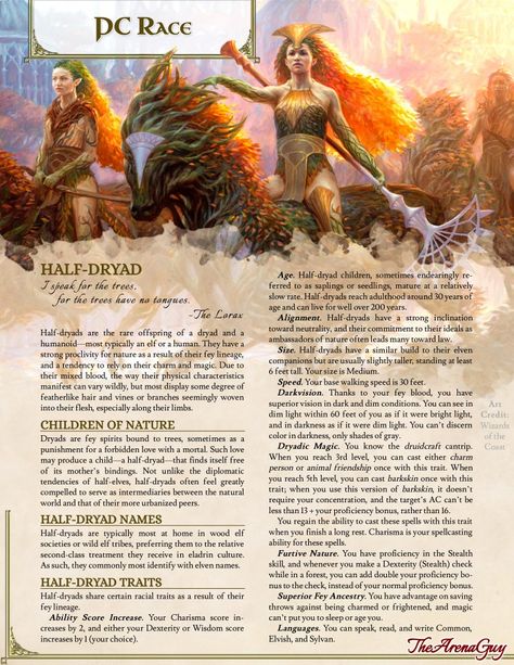 Half Dryad, Dnd Lore, Homebrew Races, Plot Ideas, Dungeons And Dragons Races, D D Races, Dnd Homebrew, D D Classes, Dnd Classes