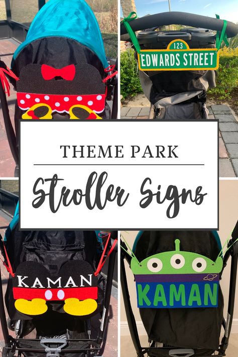 Disney Vacation Accessories. Set your stroller apart from the rest with a customized stroller sign! Great for finding your stroller at the parks! Disneyland Stroller Sign, Disney World Stroller Sign, Stroller Signs For Disney, Stroller Signs For Disney World, Diy Disney Stroller Sign, Disney Stroller Tags Printable Free, Diy Stroller Tags For Disney, Disney Stroller Decoration, Stroller Tags For Disney