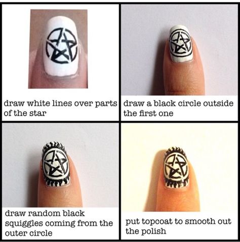 Supernatural Inspired Nails, Supernatural Nails Designs, Supernatural Nail Art, Supernatural Nails, Nails Horror, Nails Step By Step, Nail Art Step By Step, Horror Nails, Art Step By Step