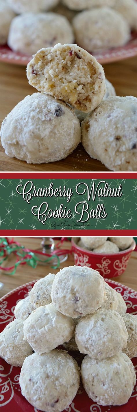 Cranberry Walnut Cookie Balls Sugar Cranberries, Bake Ideas, Cookie Balls, Christmas Cookbook, Oreo Balls, Snowball Cookies, Walnut Cookies, Cranberry Cookies, Cookie Ball