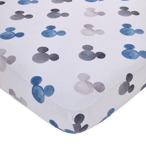 Disney Mickey Mouse - Black, White and Blue Watercolor Mickey Ears Nursery Polyester Fitted Crib Sheet Mickey Mouse Nursery, Mickey Mouse Design, Baby Boy Cribs, Baby Crib Sheets, Disney Nursery, Mini Crib Sheets, Minnie Mouse Bow, Toddler Mattress, Baby Mickey