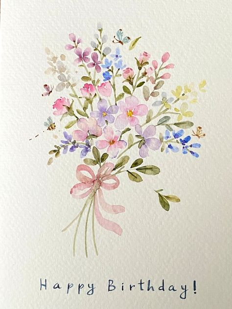 Paint Cards Ideas, Watercolor Cards Flowers, Watercolor Art Birthday, Water Colour Cards, Easy Watercolor Birthday Cards, Watercolor Birthday Card Ideas, Watercolor Cards Ideas, Birthday Watercolor Card, Watercolor Art Cards