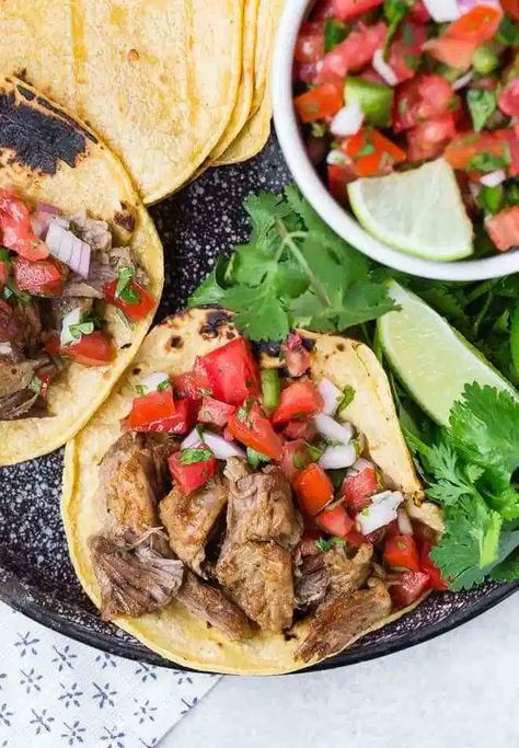 Meltingly tender, Instant Pot carnitas are ready in a fraction of the time it normally takes to make this traditional braised pork. So flavorful and delicious, carnitas will become an Instant Pot favorite! Shredded Pork Crockpot, Instant Pot Carnitas, Slow Cooker Pork Tacos, Spanish Pork, Healthy Taco Recipes, Beef Recipe Instant Pot, Easy Taco Recipes, Crock Pot Tacos, Carnitas Recipe