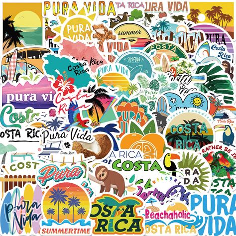 PRICES MAY VARY. 🌴COSTA RICA STICKERS: Each Pack includes 50pieces Costa Rica label stickers decals.These patterns are the same as the picture display. 🌴VINYL STICKERS: Each sticker size about 3-8cm/1.18-3.15inch;All our stickers are made of superior vinyl PVC which are waterproof and sun-proof, the color hardly fades out. 🌴DECORATE ITEMS: This Costa Rica sticker perfect to embellish Laptops, Phone, Keyboards, Guitar, Backpacks, Skateboards, Scrapbooks, Mirrors, Notebooks, Journals, Bumpers, Pura Vida Stickers, Costa Rica Pura Vida, Wardrobe Wall, Graffiti Words, Summer Cartoon, Map Decal, Graffiti Cartoons, Tropical Summer, Create Words