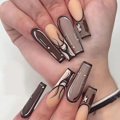 Brown Nails Design, Ballet Nails, Long Press On Nails, Coffin Press On Nails, Coffin Nails Long, Fall Nail Art, Fall Nail Colors, Brown Nails, Nail Designs Spring