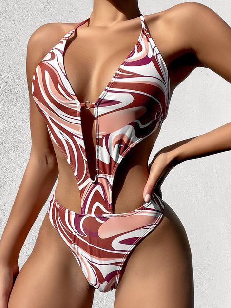 Swimsuits 2023, Halter One Piece Swimsuit, Perfect Figure, Cut Out Swimsuits, Beachwear For Women, Women Swimsuits, Abstract Pattern, Womens Swimwear, All Over Print