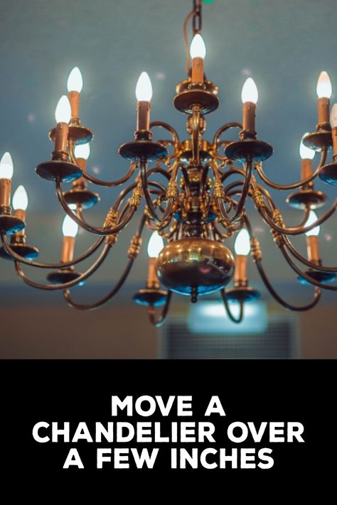 How to Move a Chandelier Over a Few Inches Bathroom Fan Cover, Cozy Area, Indoor Lights, Chandelier Chain, Lights Ideas, Ceiling Hooks, Elegant Chandeliers, Bathroom Fan, Furniture Placement