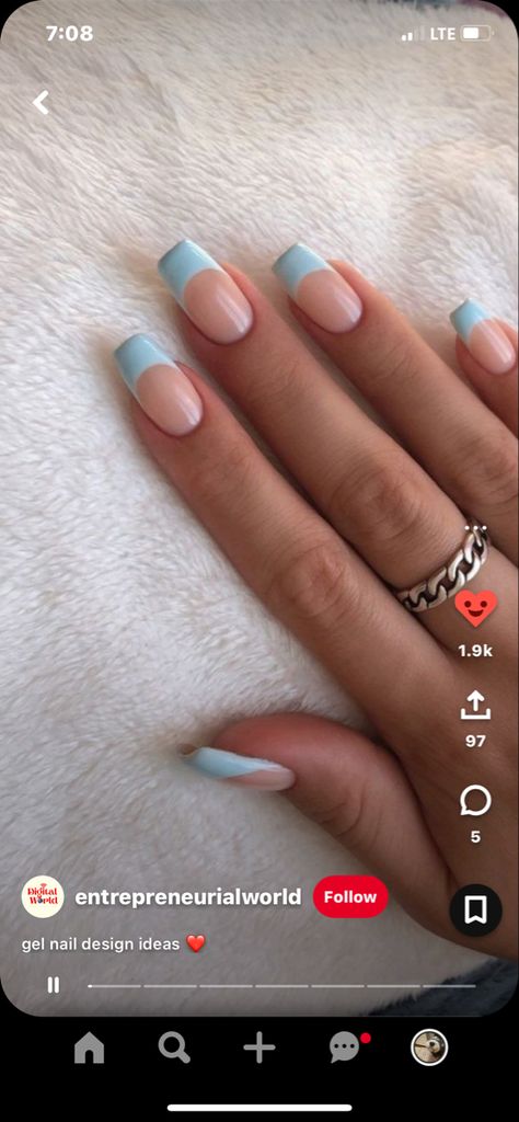 Baby Blue Acrylic Nails, Blue Wedding Nails, Blue Prom Nails, Short Coffin Nails Designs, Pink Tip Nails, Hoco Nails, Nails Floral, Teen Nails, Blue Coffin Nails