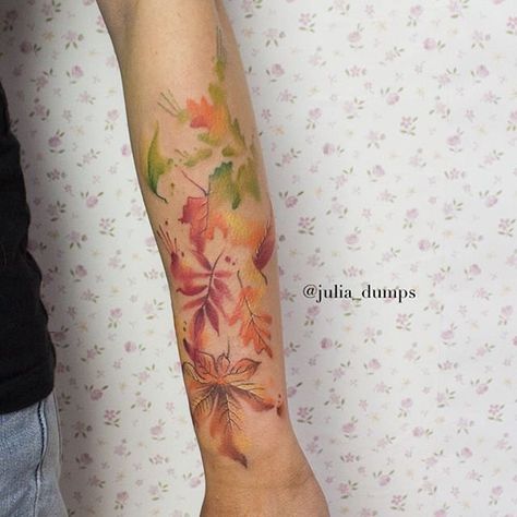 Makeup, Beauty, Hair & Skin | 17 Fall-Inspired Tattoos That Show Off the Dreamiest Autumn Leaves | POPSUGAR Beauty Photo 15 Fall Leaves Tattoo, Tattoo Son, Autumn Tattoo, Tattoo Nature, Birthday Tattoo, Cool Chest Tattoos, Inspiration Tattoo, Chest Tattoos For Women, Tattoo For Son