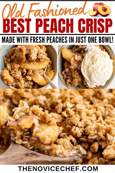 Peach Crisp With Frozen Peaches, Fresh Peach Crisp, Easy Peach Crisp, Oatmeal Crisp, Peach Crisp Recipe, Oatmeal Toppings, Frozen Peaches, Peach Dessert Recipes, Peach Crumble